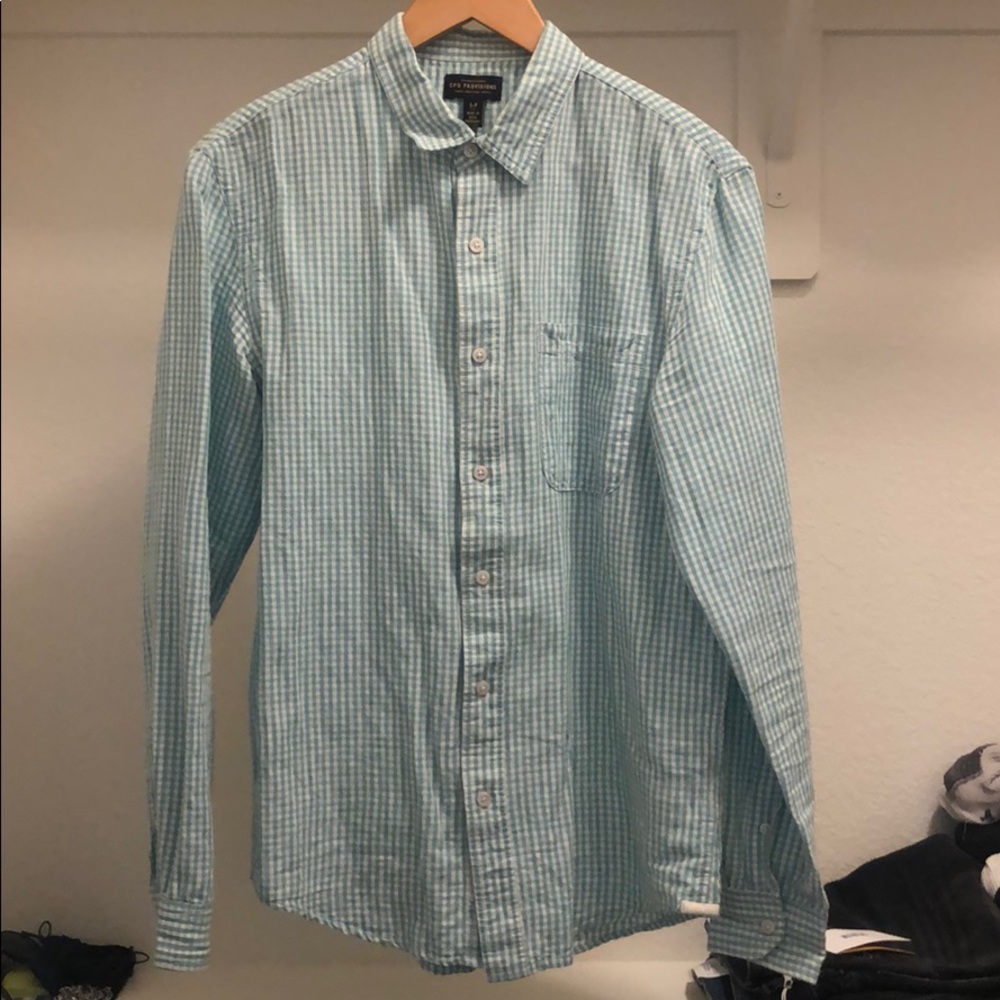 White and green checkered button down. Size S